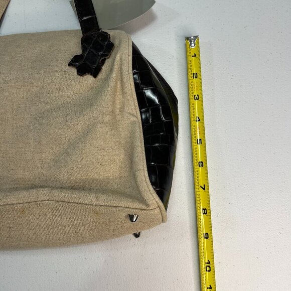 Pantera International Corp Bowling Tote Bag Shoulder Beige Canvas Brown Leather - Picture 13 of 14